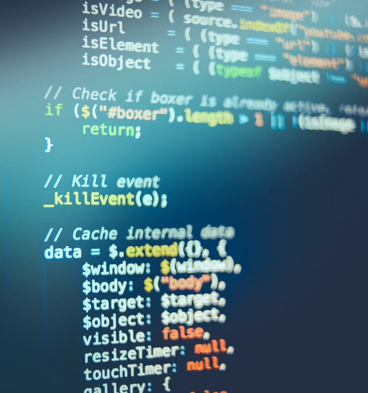 JavaScript source code of a custom email template displayed on screen