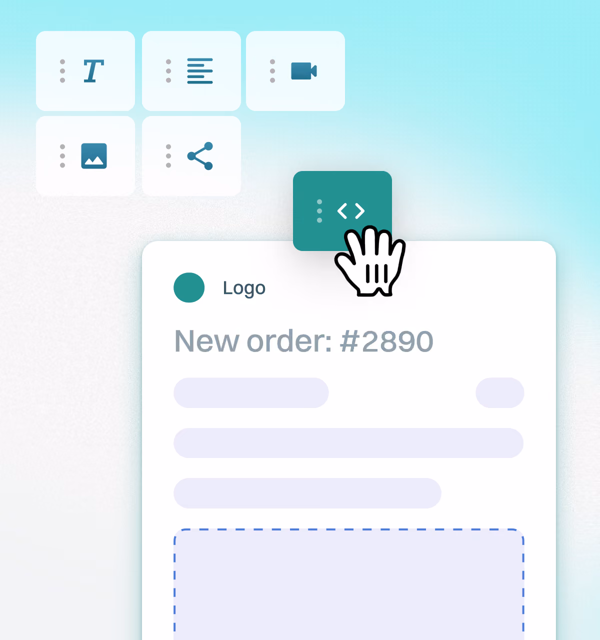 Dragging a code block into a New Order email template in the drag-and-drop editor