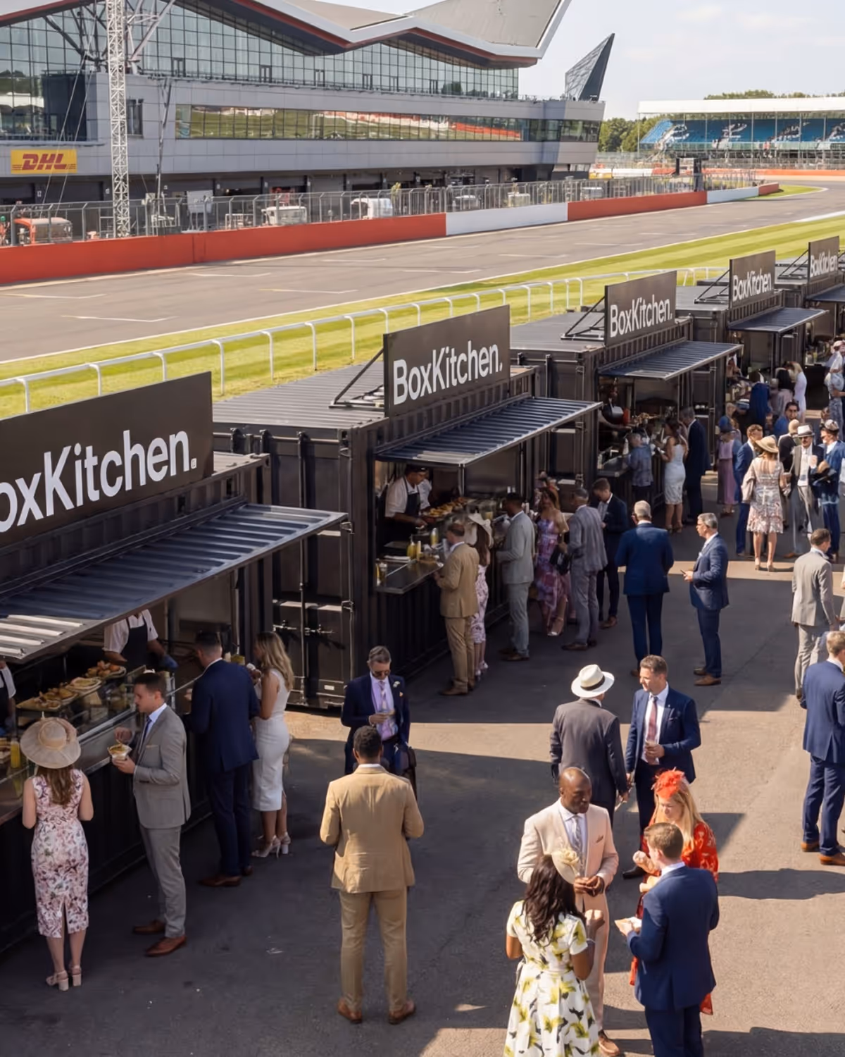 boxkitchen container units at a racecourse event