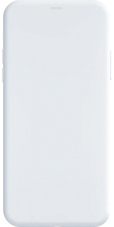Front view of a modern white smartphone with rounded edges and no visible content on the screen.