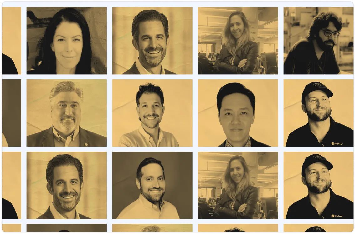 Grid of headshots showing diverse professionals, some smiling and some in casual or office settings.
