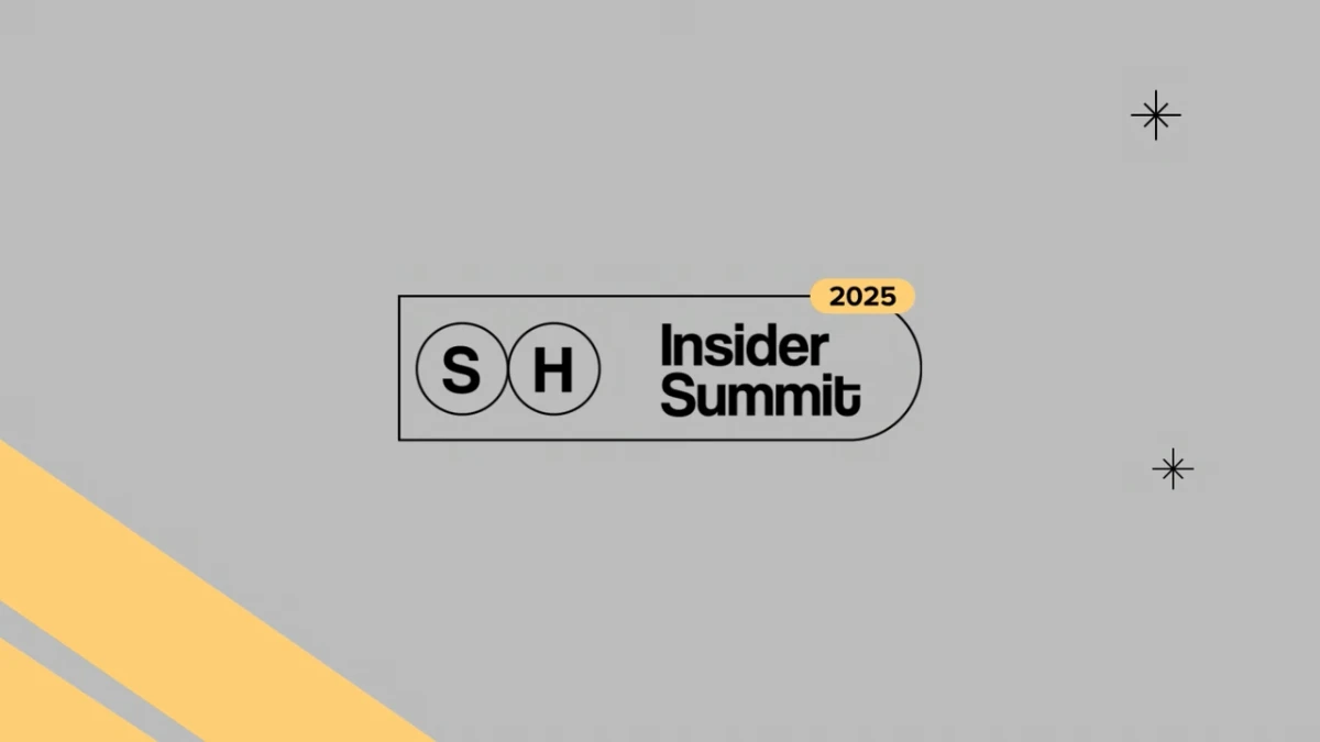 Logo reading SH Insider Summit 2025 on grey background with decorative yellow lines and black stars.