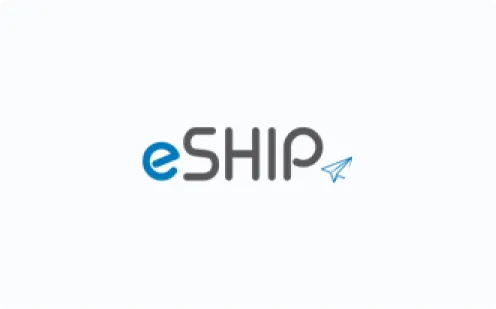 Logo with the word 'eSHIP' in dark gray and blue, with a small blue paper airplane icon.