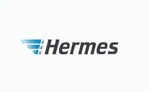 Hermes logo with stylized blue wing icon to the left of the word Hermes in black text.