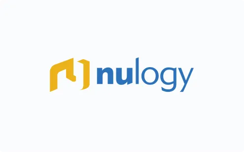 Nulogy company logo with stylized yellow icon to the left of the blue text.