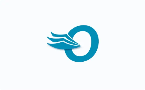 Blue circular logo with three stylized wings extending from the left side.