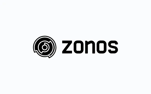 Zonos company logo with stylized circular emblem to the left of the text.