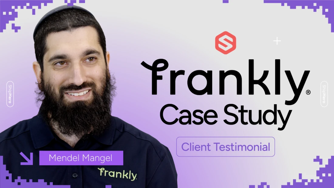 Man with dark beard and yarmulke smiling, labeled Mendel Mangel, with frankly Case Study client testimonial text.