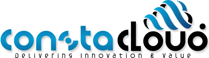 Consta Cloud logo with stylized blue and black cloud icon to the right of the text.