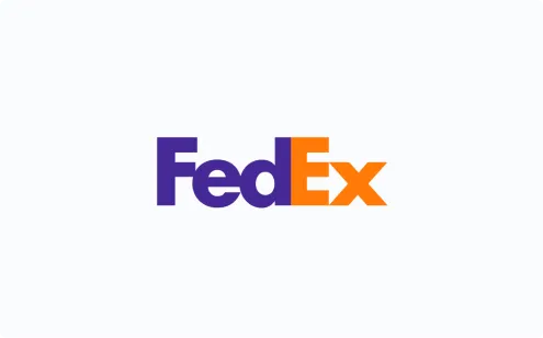 FedEx logo with Fed in purple and Ex in orange.