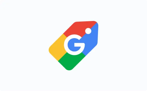 Google Shopping multicolored tag icon with blue G in center.