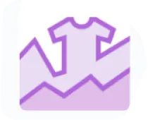 Icon of a shirt with ascending zigzag lines behind it, symbolizing sales or growth.