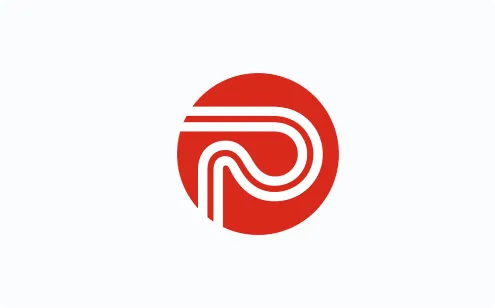 Red circle with stylized white letter P inside, forming a logo symbol.