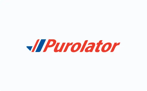 Purolator company logo in red and blue text with stylized graphic mark.