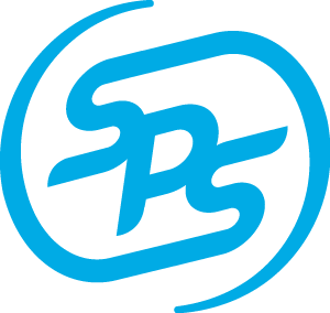 SPS logo in blue with stylized letters inside a circular outline.