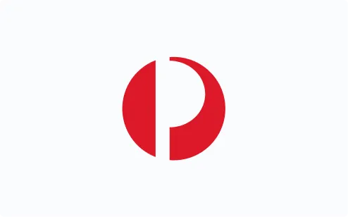 Australia Post red circular logo split by a vertical white line on a white background.