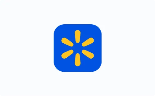 Walmart logo with yellow spark symbol on a blue rounded square background.