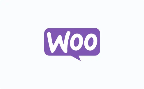 WooCommerce logo with white text inside a purple speech bubble on a light background.