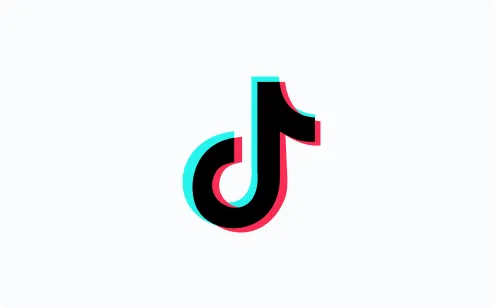 Black TikTok musical note logo with blue and red shadows on white background.
