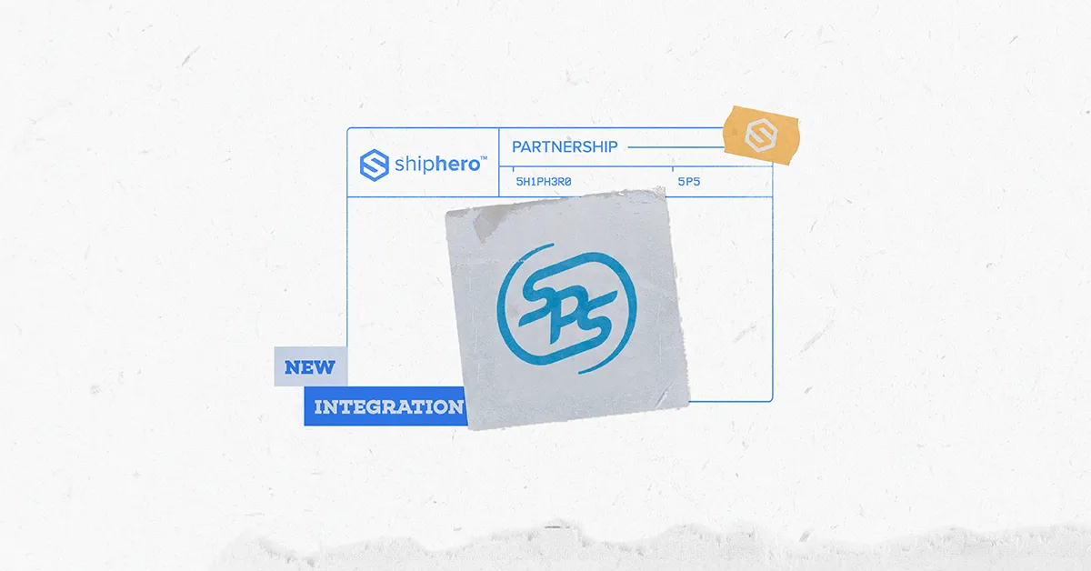 Graphic showing a new integration partnership between Shiphero and SPS with logos and labels.