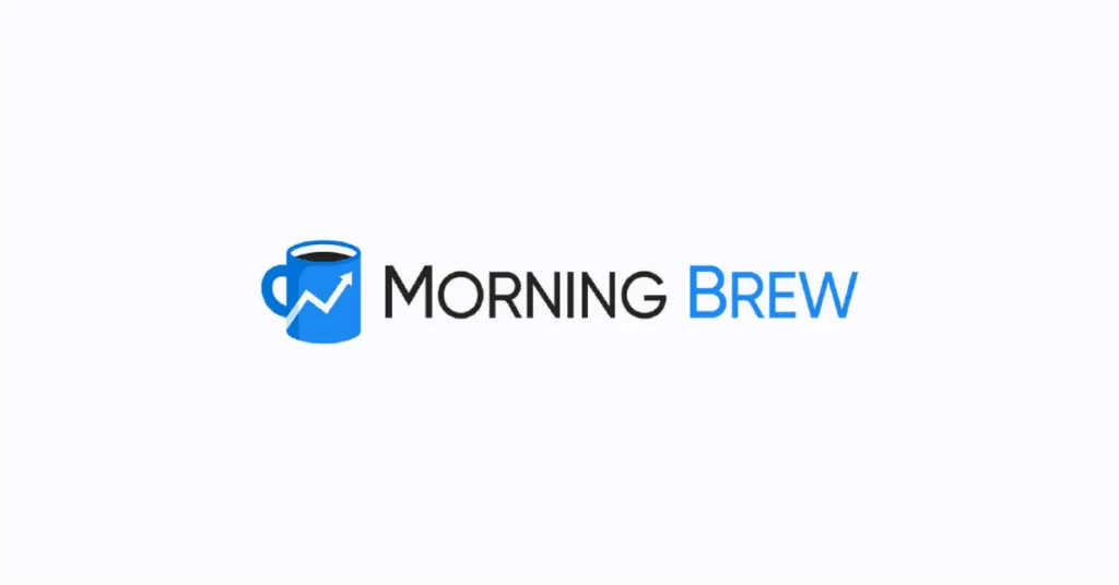 Morning Brew logo with a blue coffee cup showing a white upward trending graph.