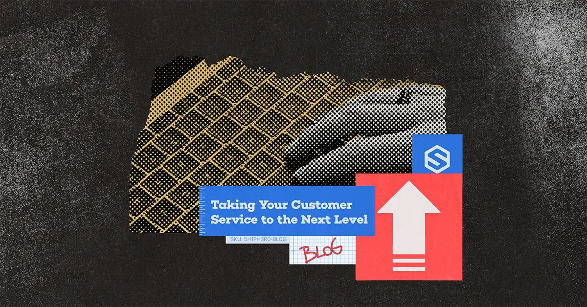 Graphic of a keyboard with hands typing, text reads Taking Your Customer Service to the Next Level.