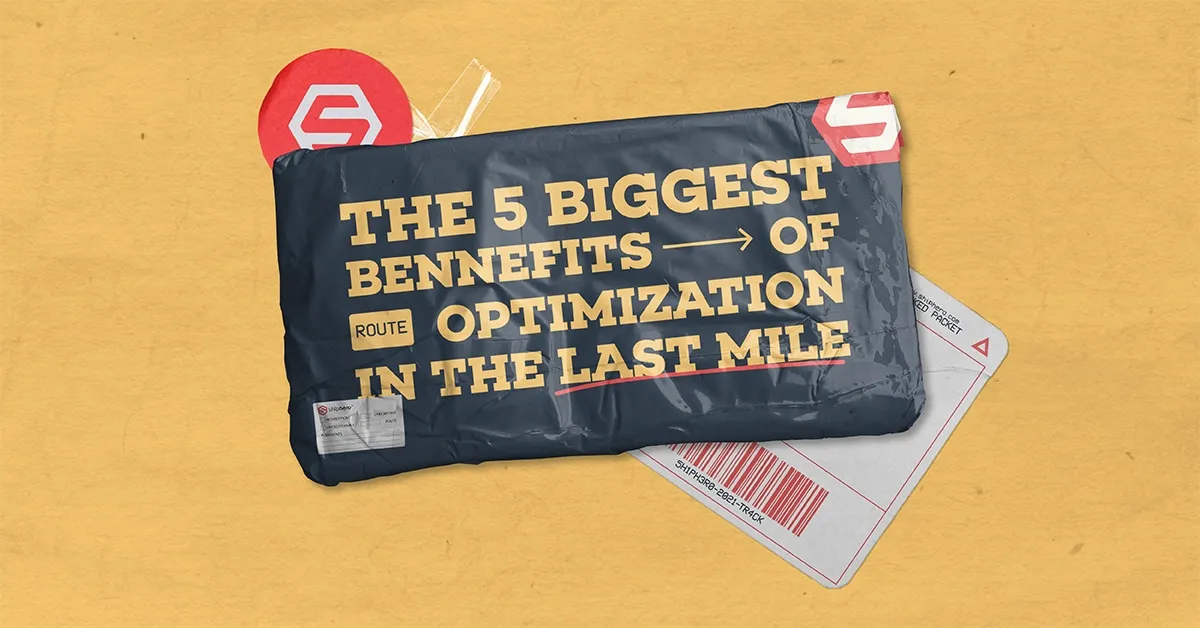 Crinkled package with text: The 5 biggest benefits of route optimization in the last mile.