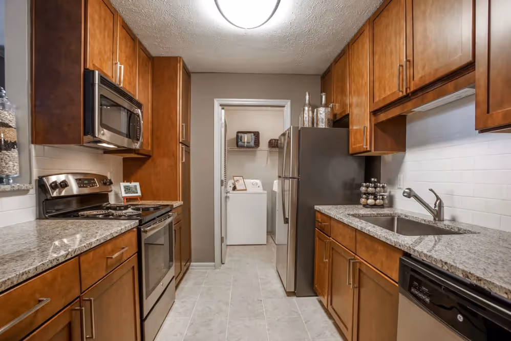 Kitchen with brown cabinets