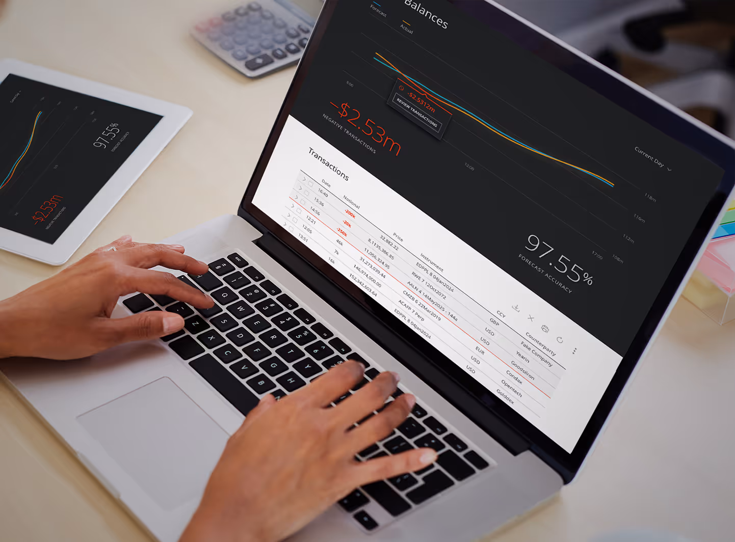 A laptop showing a chart.