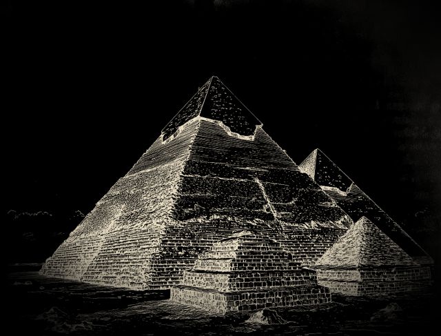 Ink drawing of the pyramids of Giza