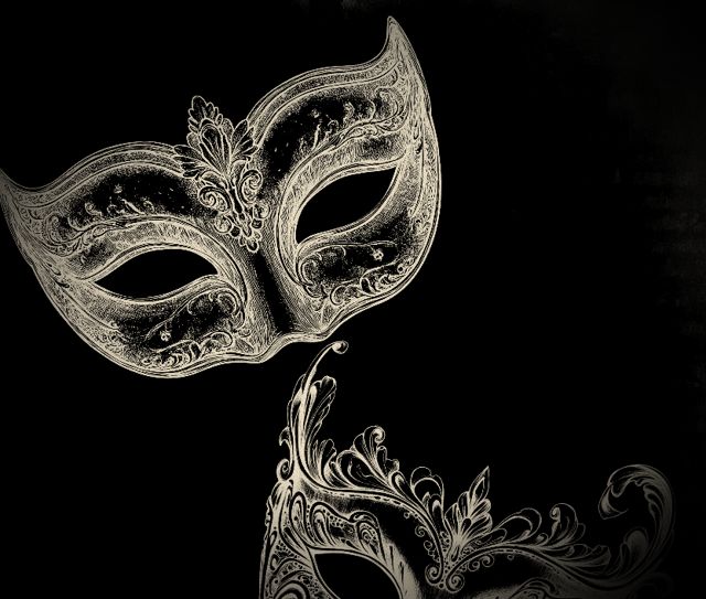 Ink drawing of two carnival masks