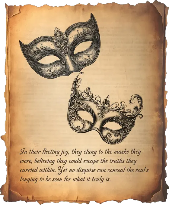 Illustrated page: carnival masks