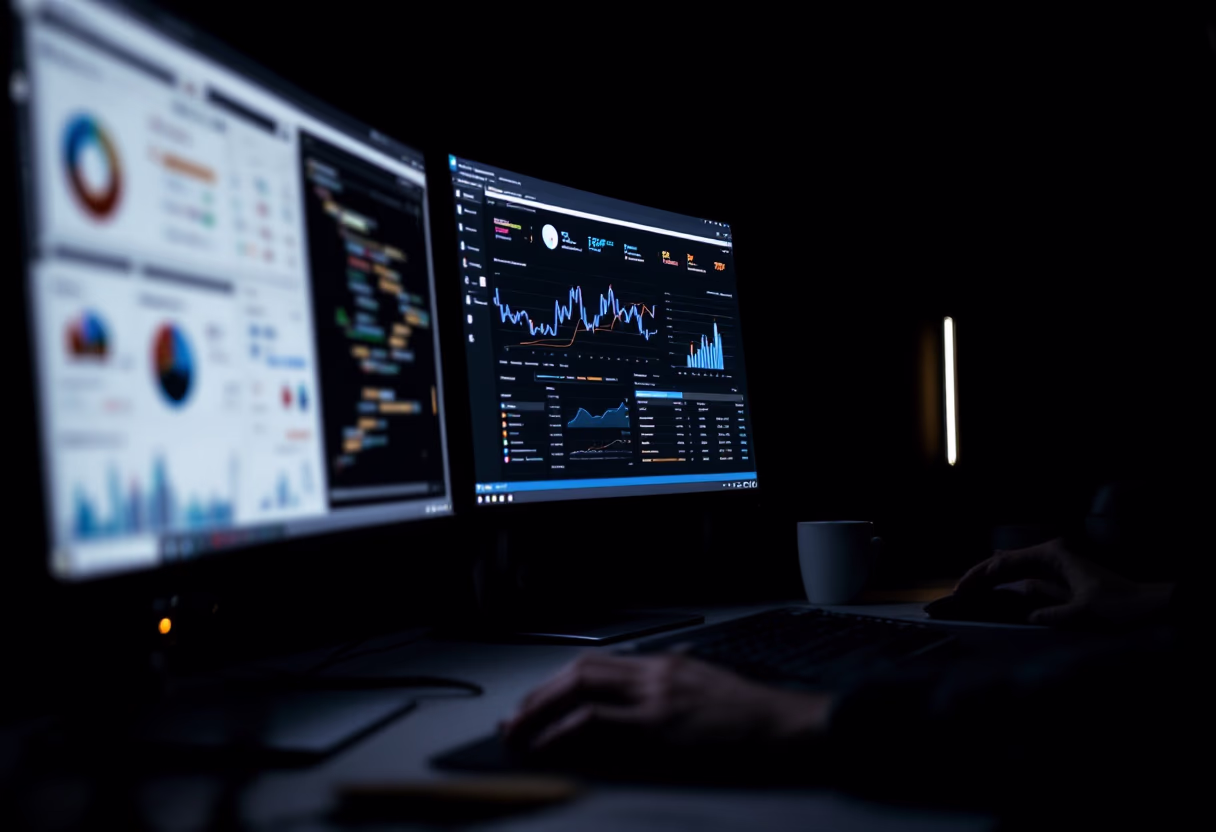 image of computer screens with data dashboards
