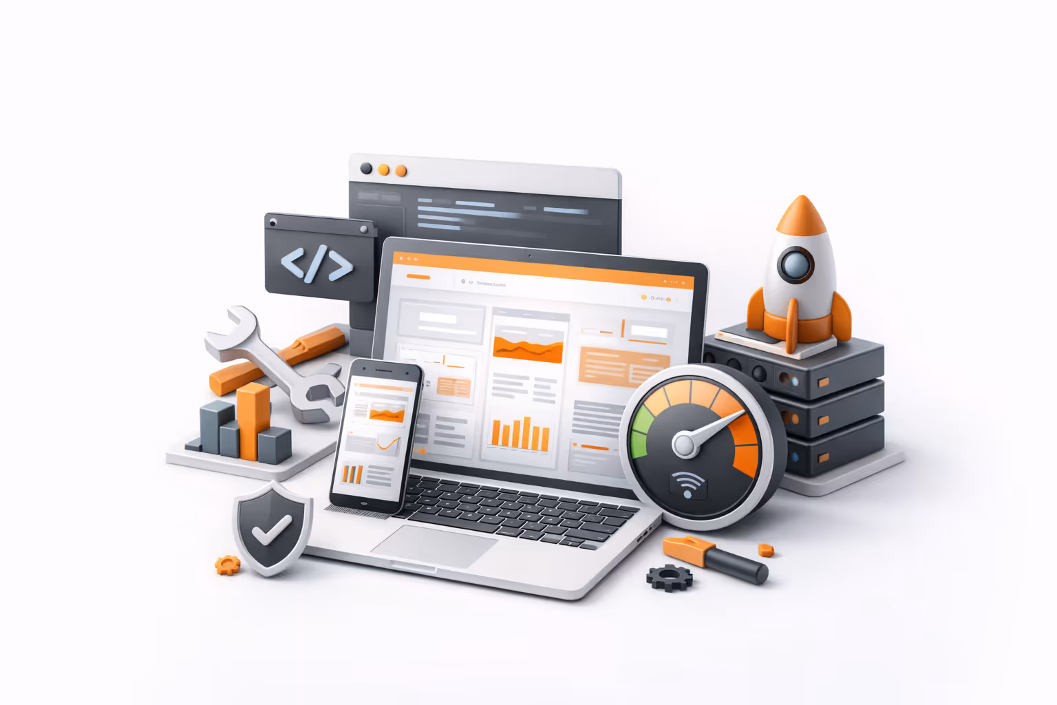 Illustration création site web Webflow performance optimisation conversion