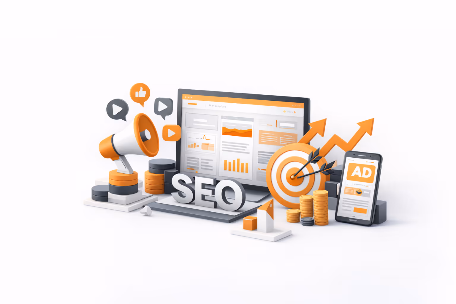 Illustration marketing digital SEO publicité acquisition clients