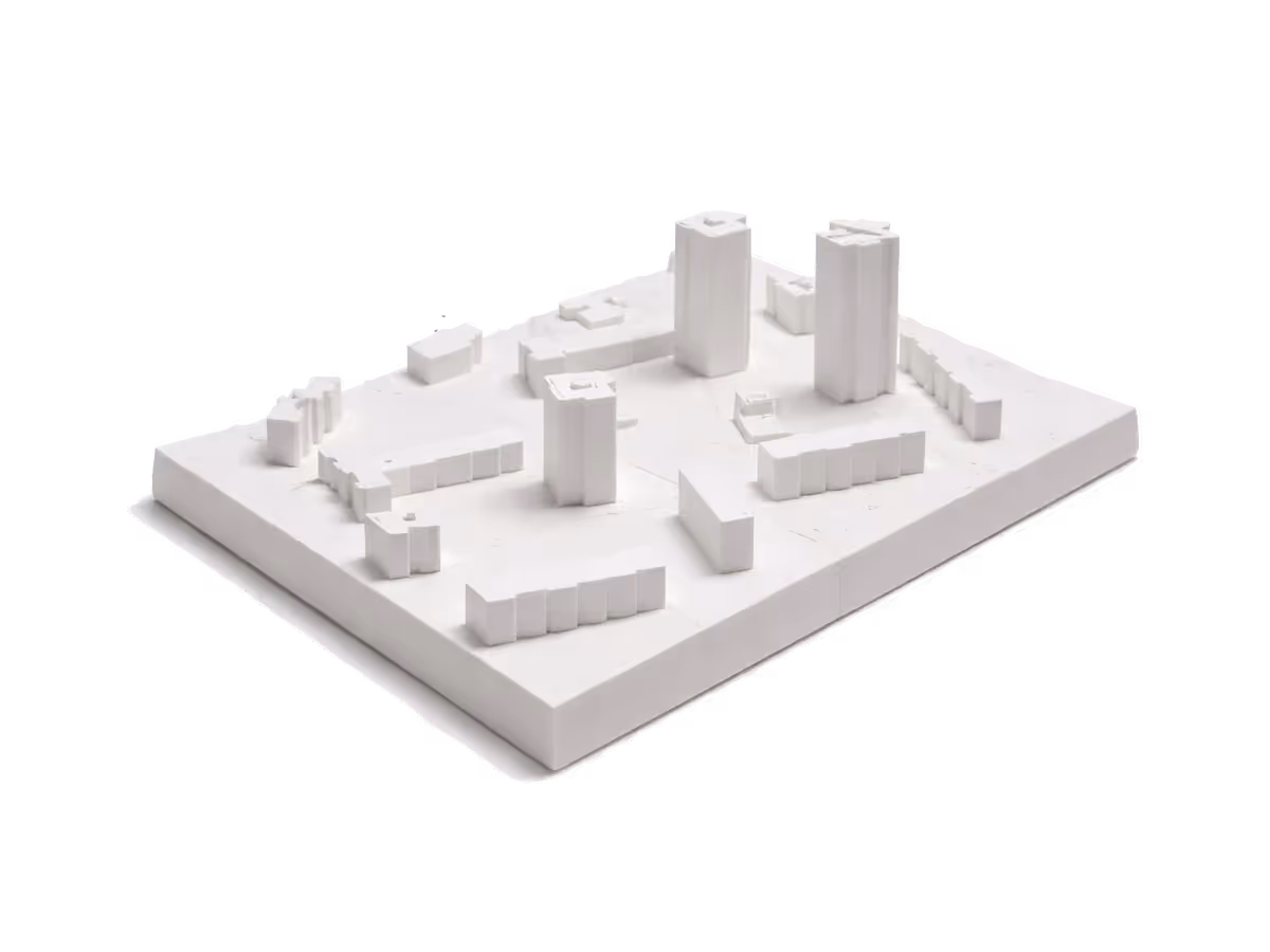 3D-gedrucktes Architekturmodell einer Stadt