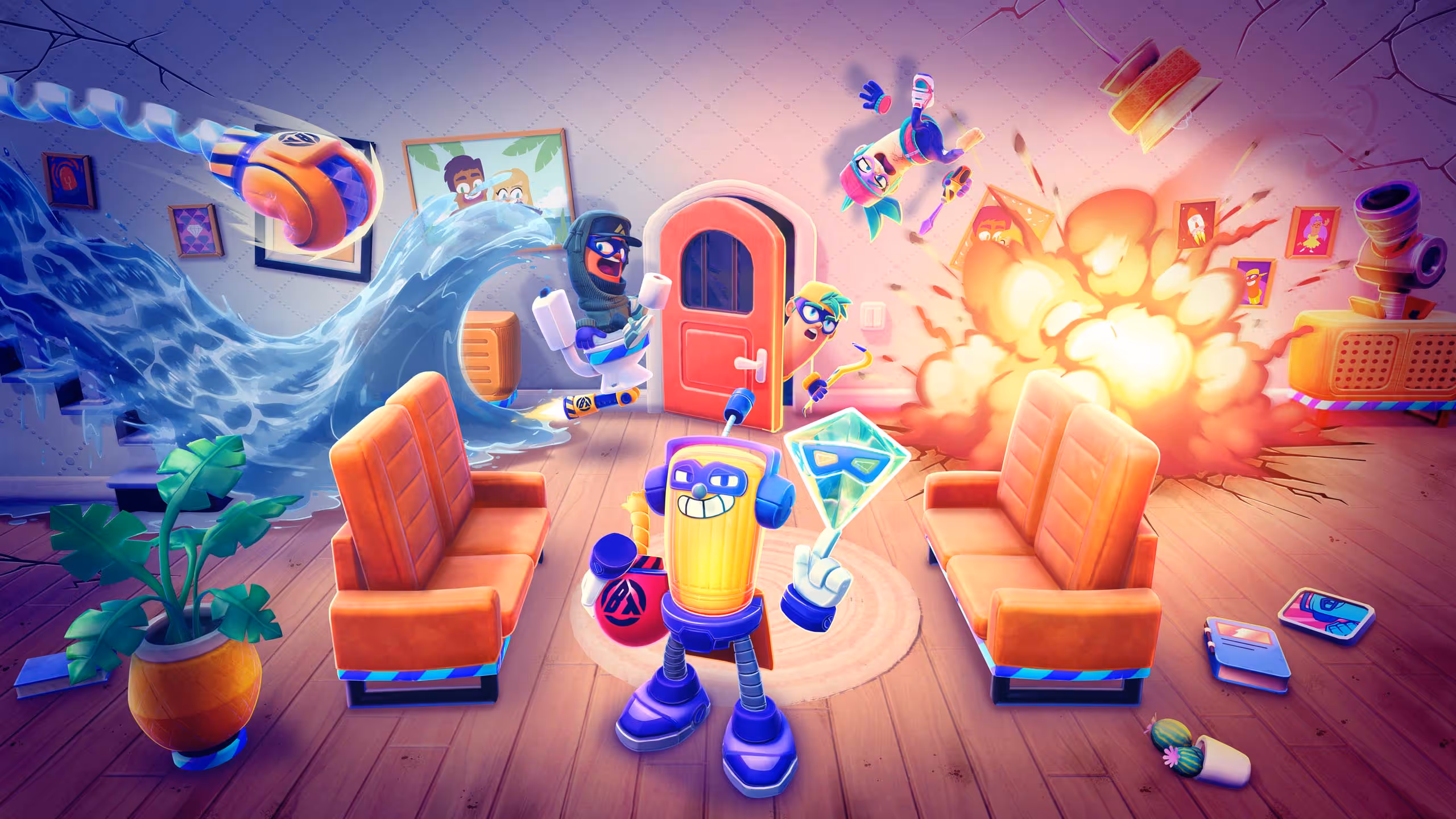 Bandit Trap cover art — an action party strategy game published by PM Studios. Available on Nintendo Switch 2, PlayStation 5, Xbox Series X|S, Epic Games, and Steam.