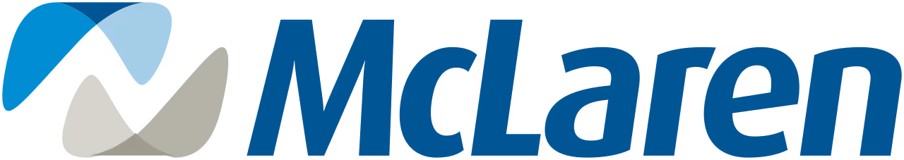 McLaren Health Care Corporation logo with stylized three-part emblem in blue, light blue, and gray.