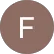 Circle with brown background and white uppercase letter F in the center.
