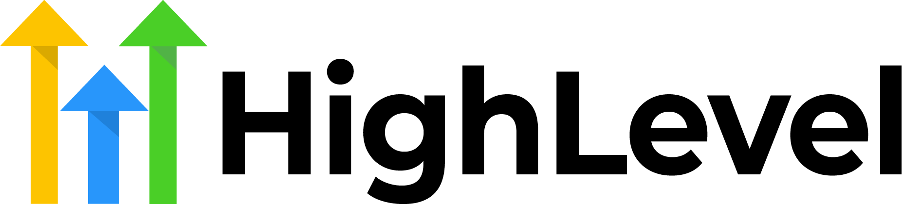 HighLevel logo with three upward arrows in yellow, blue, and green beside the black text 'HighLevel'.
