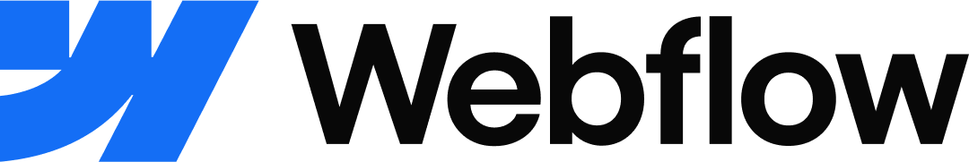 Webflow company logo with blue stylized 'W' and black text.