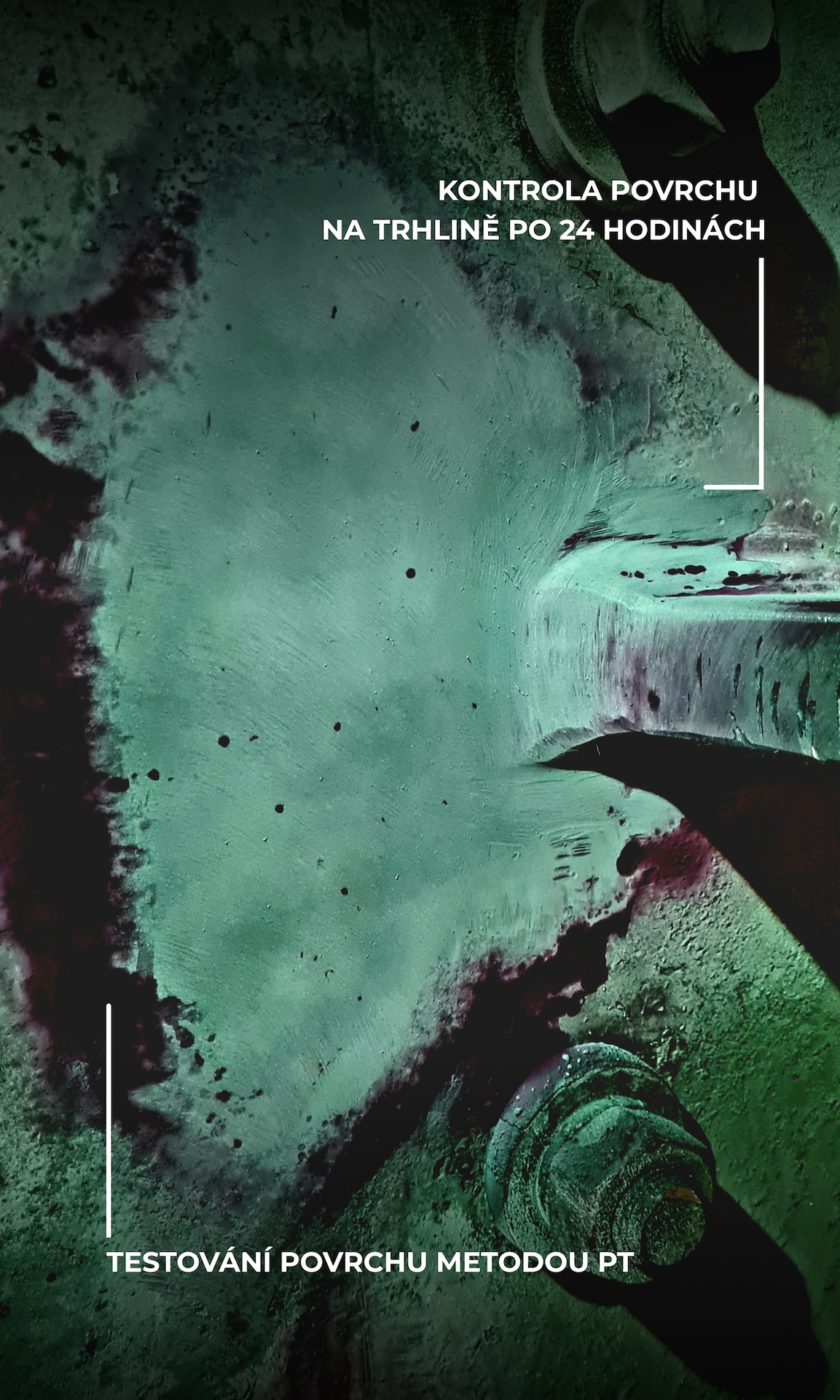 Dokončená oprava trhlin mlýnice - defektoskopická kontrola