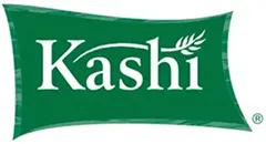 Kashi brand logo on a green rectangular background with a leaf design.