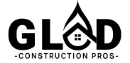 Glad Construction Pros logo with stylized letter A shaped like a house roof and chimney.