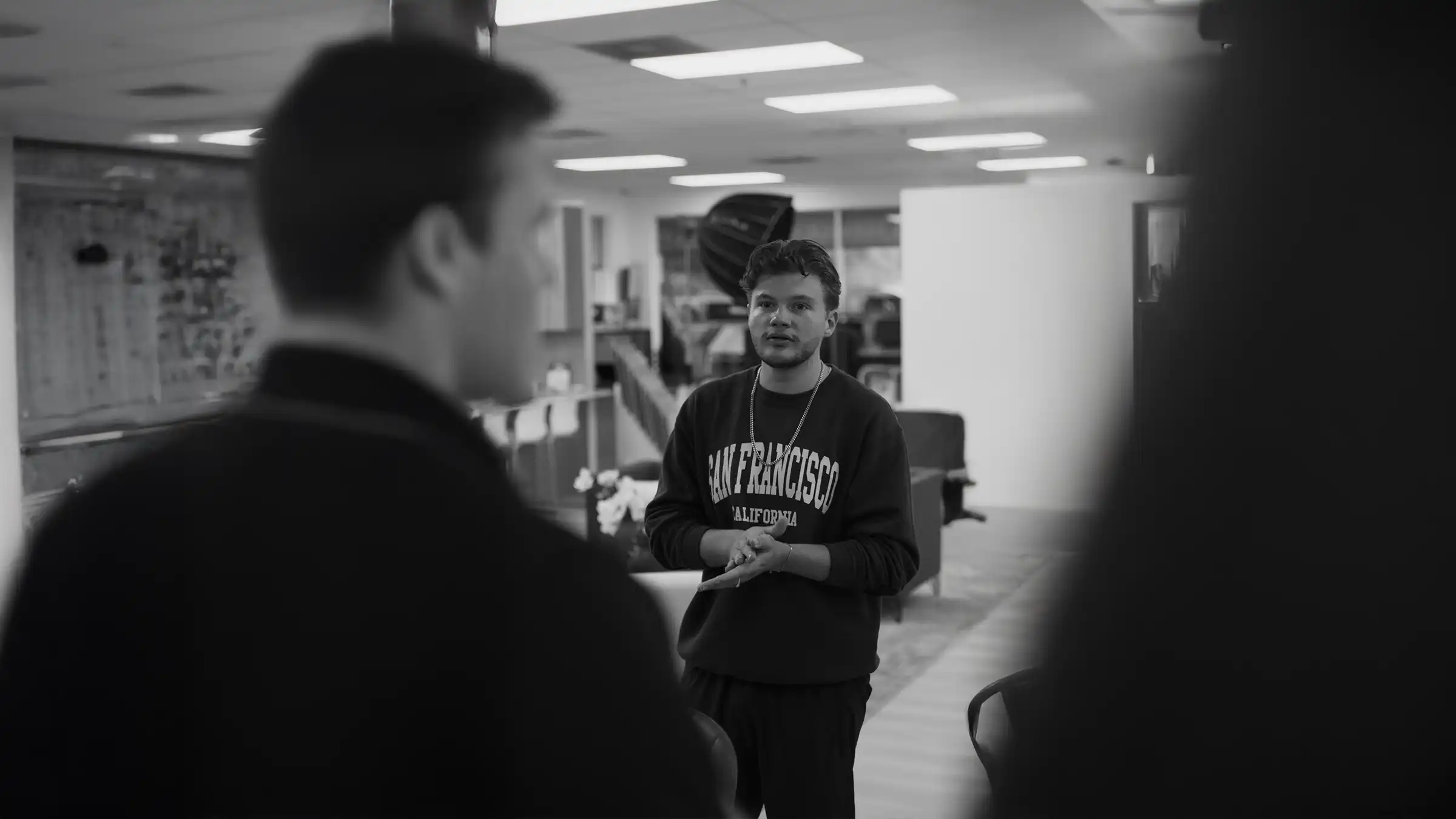 a man standing in a showroom