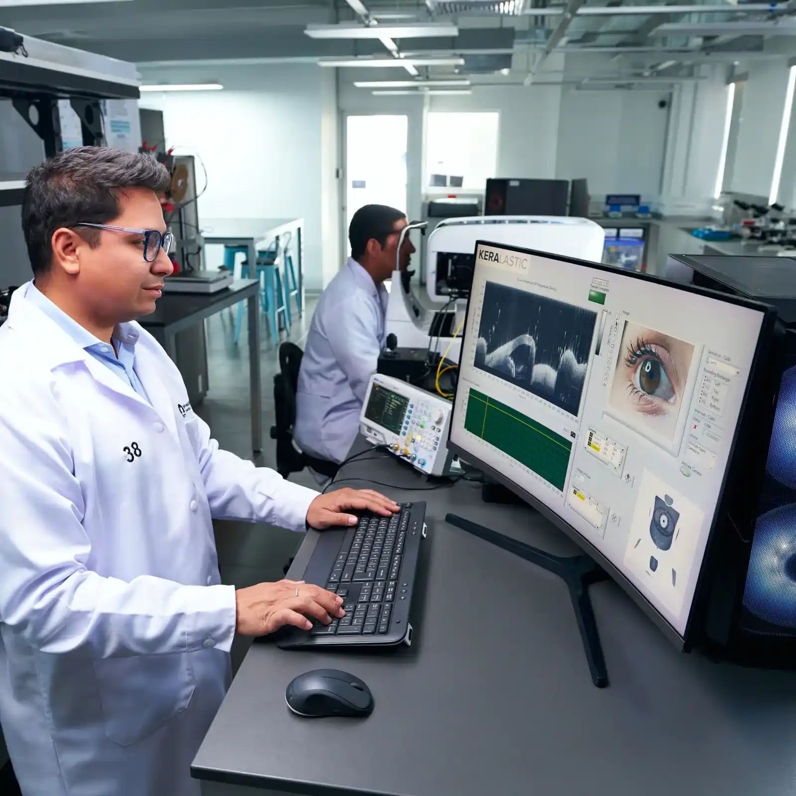 Alumno analizando imágenes médicas en laboratorio especializado.