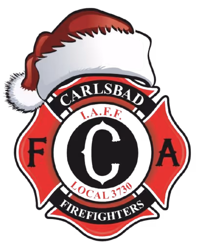 Carlisle Firefighters Local 3750 emblem with red Maltese cross and Santa hat on top.