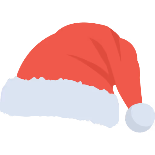 Red Santa hat with white trim and pom-pom.