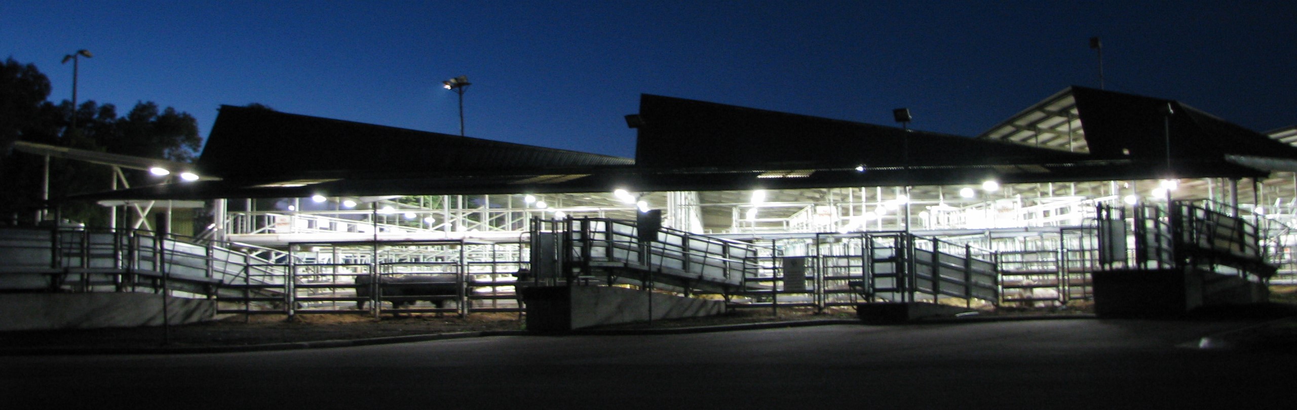 Livestock Exchange pictured at night lit up