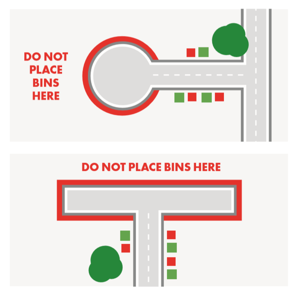 In a court, do not place bins on the court's turning area